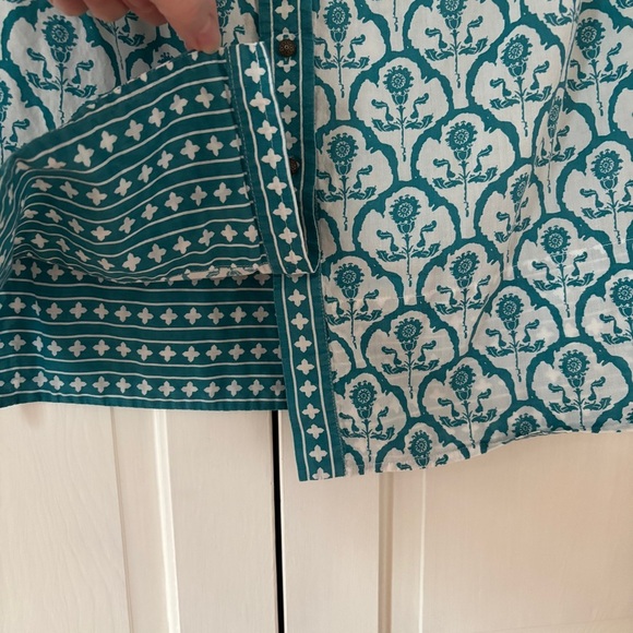Soft Surroundings Size Small Teal Damask Paisley Diamond Patterned Top Blouse - Picture 7 of 14